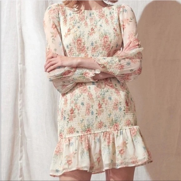 STORIA Floral Smocked Dress Long Sleeve Size Small New - Picture 1 of 9